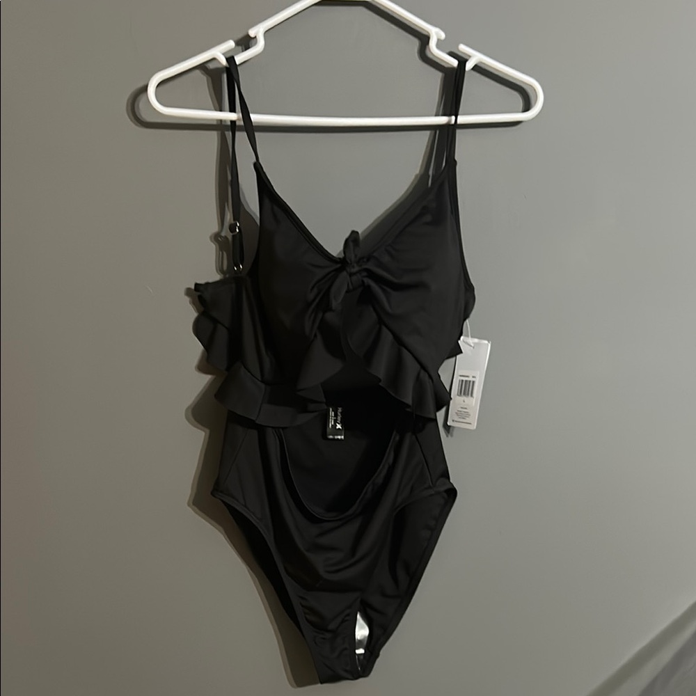 Hurley Black Ruffle One-Piece Swimsuit